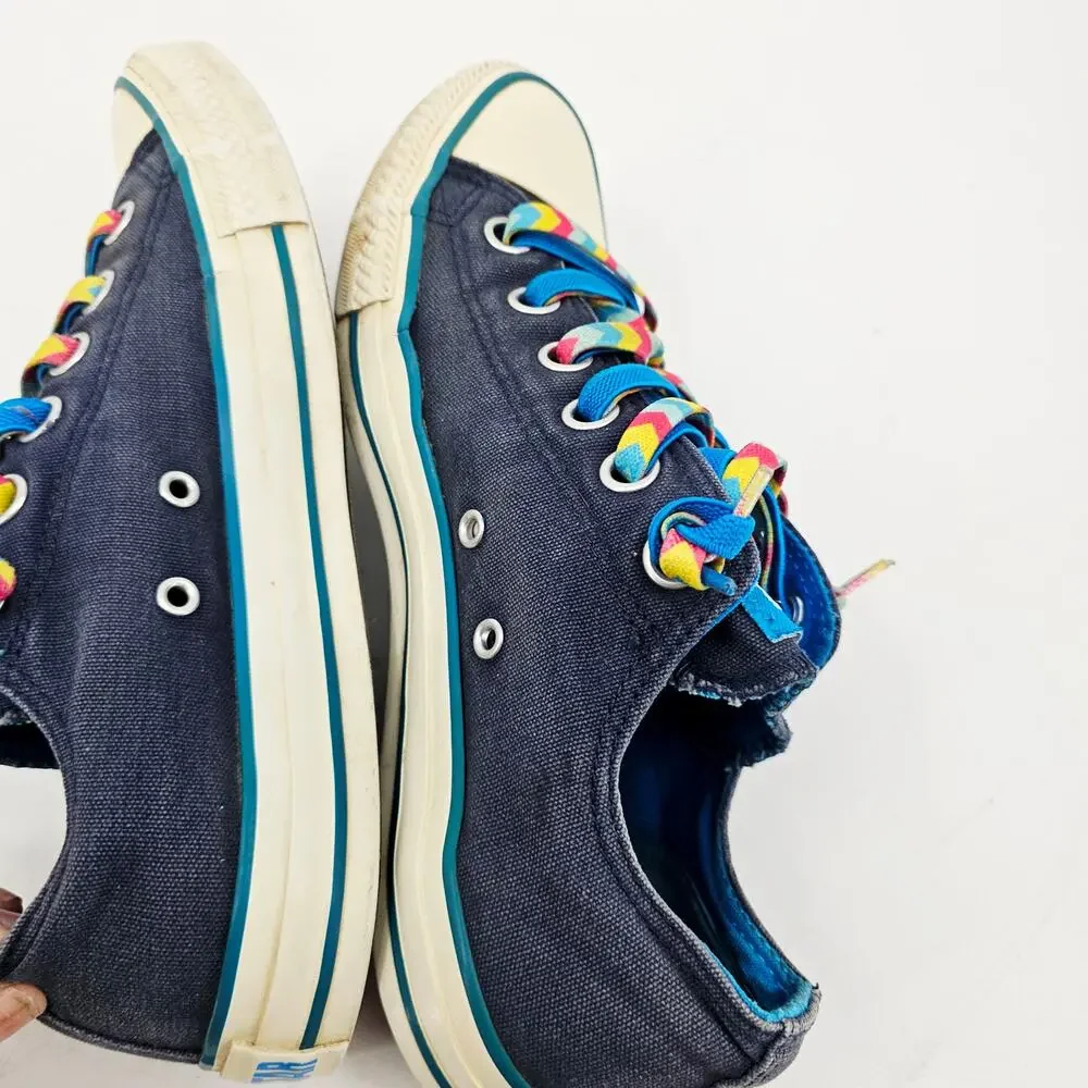 Converse Chuck Navy Blue Rainbow Chevron Laces Low Top Sneaker Shoe Womens 10 - Picture 6 of 9